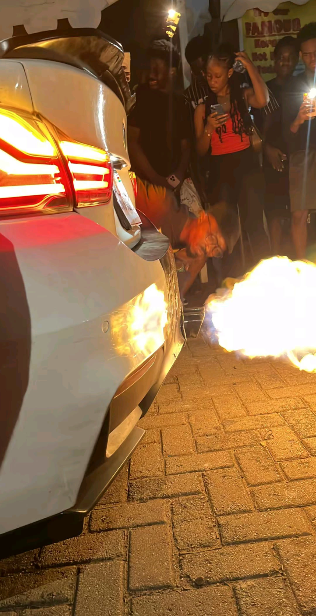 FlameLink dual exhaust flames at night